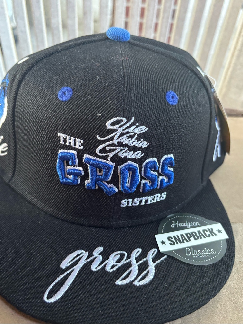 The Gross Sisters Embroidered Snapback Hat - Black & Blue